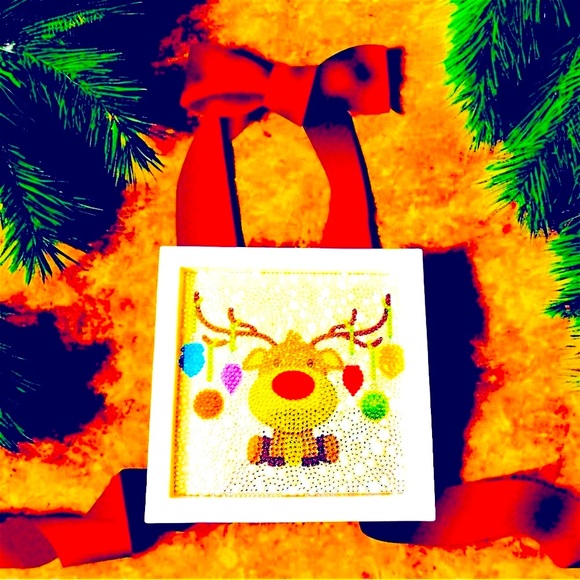 Hand Crafted Other - Framed Reindeer w/ Ornaments Standing Picture 8x8” Hand Crafted Diamond Art NWT